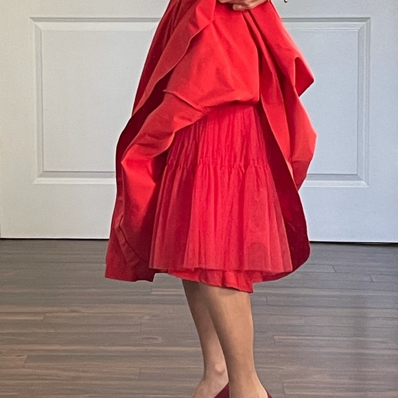 J Crew Red A line V Neck Full Skirt Midi Dress 00 - Picture 7 of 10